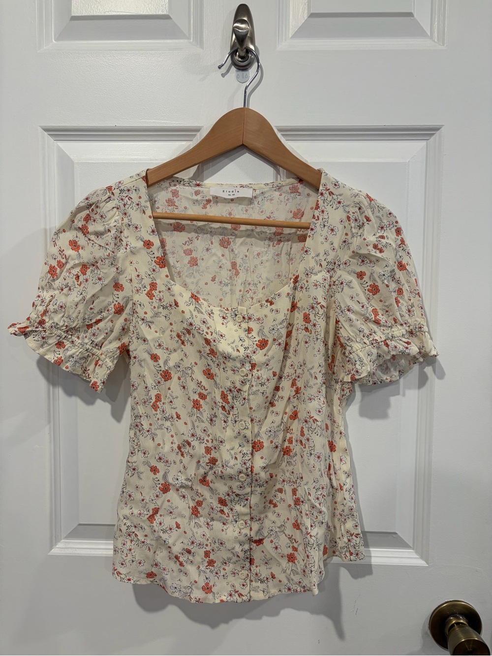 Elodie Cream Blouse with Coral Floral Print